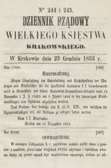 Dziennik Rządowy Wielkiego Księstwa Krakowskiego. 1853, nr 244-245