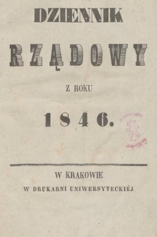 Dziennik Rządowy Wolnego Miasta Krakowa i Jego Okręgu. 1846, Regestr Dziennika