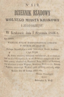 Dziennik Rządowy Wolnego Miasta Krakowa i Jego Okręgu. 1846, nr 1-2
