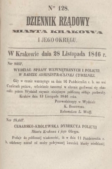 Dziennik Rządowy Wolnego Miasta Krakowa i Jego Okręgu. 1846, nr 128