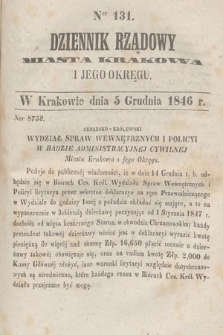 Dziennik Rządowy Wolnego Miasta Krakowa i Jego Okręgu. 1846, nr 131