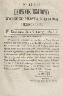 Dziennik Rządowy Wolnego Miasta Krakowa i Jego Okręgu. 1846, nr 13-14