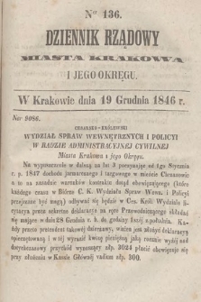Dziennik Rządowy Wolnego Miasta Krakowa i Jego Okręgu. 1846, nr 136