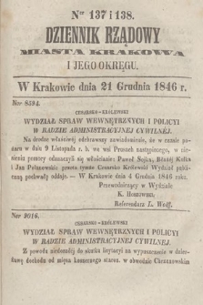 Dziennik Rządowy Wolnego Miasta Krakowa i Jego Okręgu. 1846, nr 137-138