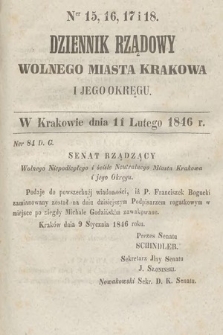 Dziennik Rządowy Wolnego Miasta Krakowa i Jego Okręgu. 1846, nr 15-18