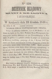 Dziennik Rządowy Wolnego Miasta Krakowa i Jego Okręgu. 1846, nr 139