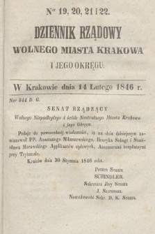 Dziennik Rządowy Wolnego Miasta Krakowa i Jego Okręgu. 1846, nr 19-22