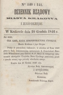 Dziennik Rządowy Wolnego Miasta Krakowa i Jego Okręgu. 1846, nr 140-141