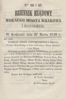 Dziennik Rządowy Wolnego Miasta Krakowa i Jego Okręgu. 1846, nr 36-37