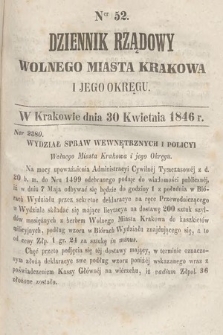 Dziennik Rządowy Wolnego Miasta Krakowa i Jego Okręgu. 1846, nr 52