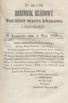 Dziennik Rządowy Wolnego Miasta Krakowa i Jego Okręgu. 1846, nr 53-54