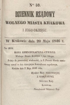 Dziennik Rządowy Wolnego Miasta Krakowa i Jego Okręgu. 1846, nr 59