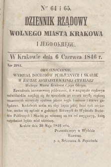 Dziennik Rządowy Wolnego Miasta Krakowa i Jego Okręgu. 1846, nr 64-65