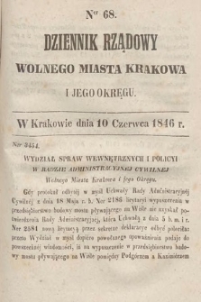 Dziennik Rządowy Wolnego Miasta Krakowa i Jego Okręgu. 1846, nr 68