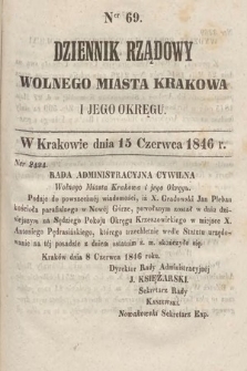 Dziennik Rządowy Wolnego Miasta Krakowa i Jego Okręgu. 1846, nr 69