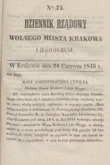 Dziennik Rządowy Wolnego Miasta Krakowa i Jego Okręgu. 1846, nr 73
