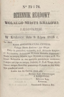 Dziennik Rządowy Wolnego Miasta Krakowa i Jego Okręgu. 1846, nr 75-76