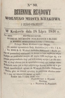 Dziennik Rządowy Wolnego Miasta Krakowa i Jego Okręgu. 1846, nr 80