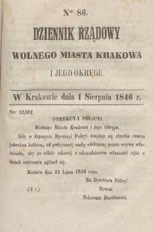 Dziennik Rządowy Wolnego Miasta Krakowa i Jego Okręgu. 1846, nr 86