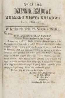 Dziennik Rządowy Wolnego Miasta Krakowa i Jego Okręgu. 1846, nr 93-94