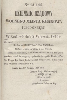 Dziennik Rządowy Wolnego Miasta Krakowa i Jego Okręgu. 1846, nr 95-96
