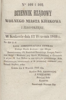 Dziennik Rządowy Wolnego Miasta Krakowa i Jego Okręgu. 1846, nr 101-102