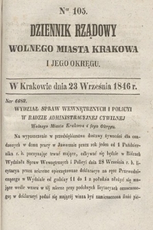 Dziennik Rządowy Wolnego Miasta Krakowa i Jego Okręgu. 1846, nr 105