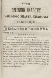 Dziennik Rządowy Wolnego Miasta Krakowa i Jego Okręgu. 1846, nr 106