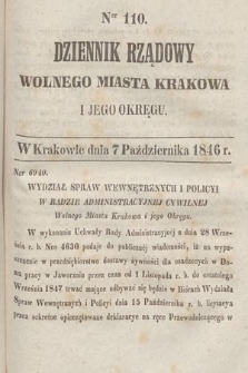 Dziennik Rządowy Wolnego Miasta Krakowa i Jego Okręgu. 1846, nr 110