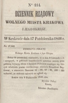 Dziennik Rządowy Wolnego Miasta Krakowa i Jego Okręgu. 1846, nr 114