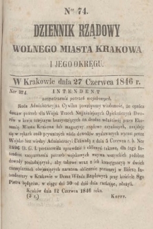 Dziennik Rządowy Wolnego Miasta Krakowa i Jego Okręgu. 1846, nr 74