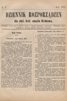 Dziennik Rozporządzeń dla Stoł. Król. Miasta Krakowa. 1882, L. 2