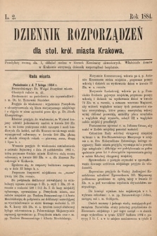 Dziennik Rozporządzeń dla Stoł. Król. Miasta Krakowa. 1884, L. 2