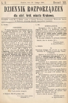 Dziennik Rozporządzeń dla Stoł. Król. Miasta Krakowa. 1891, L. 2