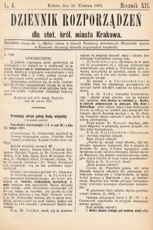 Dziennik Rozporządzeń dla Stoł. Król. Miasta Krakowa. 1891, L. 4