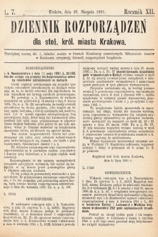 Dziennik Rozporządzeń dla Stoł. Król. Miasta Krakowa. 1891, L. 7