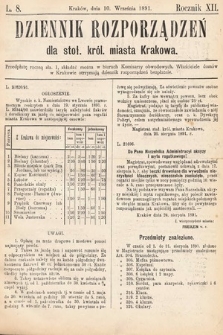 Dziennik Rozporządzeń dla Stoł. Król. Miasta Krakowa. 1891, L. 8