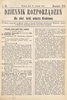 Dziennik Rozporządzeń dla Stoł. Król. Miasta Krakowa. 1891, L. 11