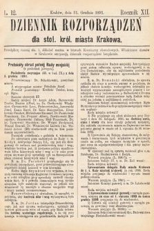 Dziennik Rozporządzeń dla Stoł. Król. Miasta Krakowa. 1891, L. 12