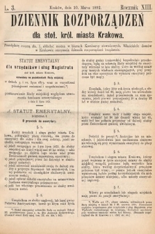 Dziennik Rozporządzeń dla Stoł. Król. Miasta Krakowa. 1892, L. 3