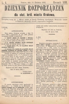 Dziennik Rozporządzeń dla Stoł. Król. Miasta Krakowa. 1892, L. 4