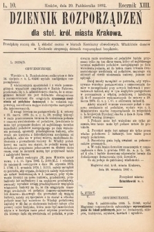 Dziennik Rozporządzeń dla Stoł. Król. Miasta Krakowa. 1892, L. 10