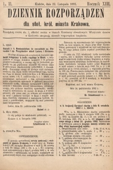 Dziennik Rozporządzeń dla Stoł. Król. Miasta Krakowa. 1892, L. 11