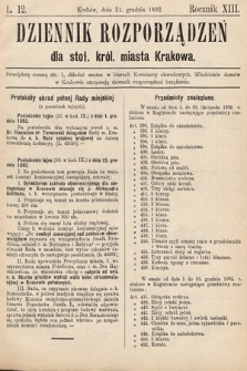 Dziennik Rozporządzeń dla Stoł. Król. Miasta Krakowa. 1892, L. 12