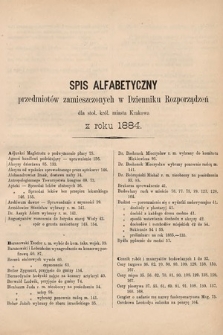 Dziennik Rozporządzeń dla Stoł. Król. Miasta Krakowa. 1884 [całość]