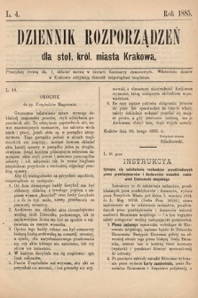 Dziennik Rozporządzeń dla Stoł. Król. Miasta Krakowa. 1885, L. 4