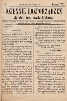 Dziennik Rozporządzeń dla Stoł. Król. Miasta Krakowa. 1887, L. 4