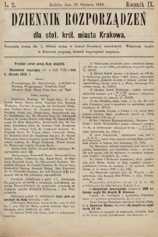 Dziennik Rozporządzeń dla Stoł. Król. Miasta Krakowa. 1888, L. 2