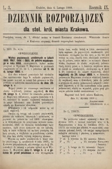 Dziennik Rozporządzeń dla Stoł. Król. Miasta Krakowa. 1888, L. 3