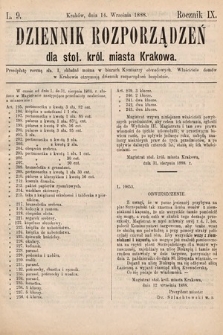 Dziennik Rozporządzeń dla Stoł. Król. Miasta Krakowa. 1888, L. 9